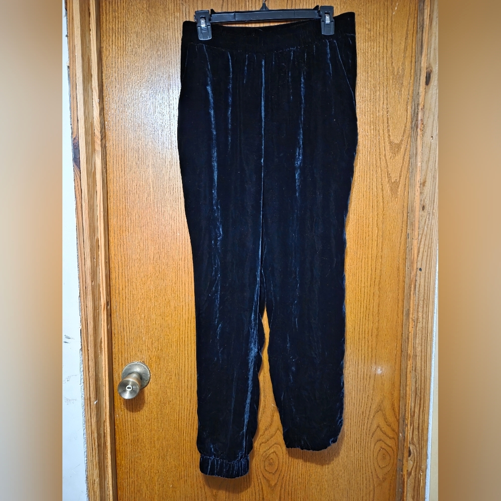 Banana Republic Women's Black Velvet Elastic Bottom Jogger Pants SIZE SMALL - Picture 3 of 3